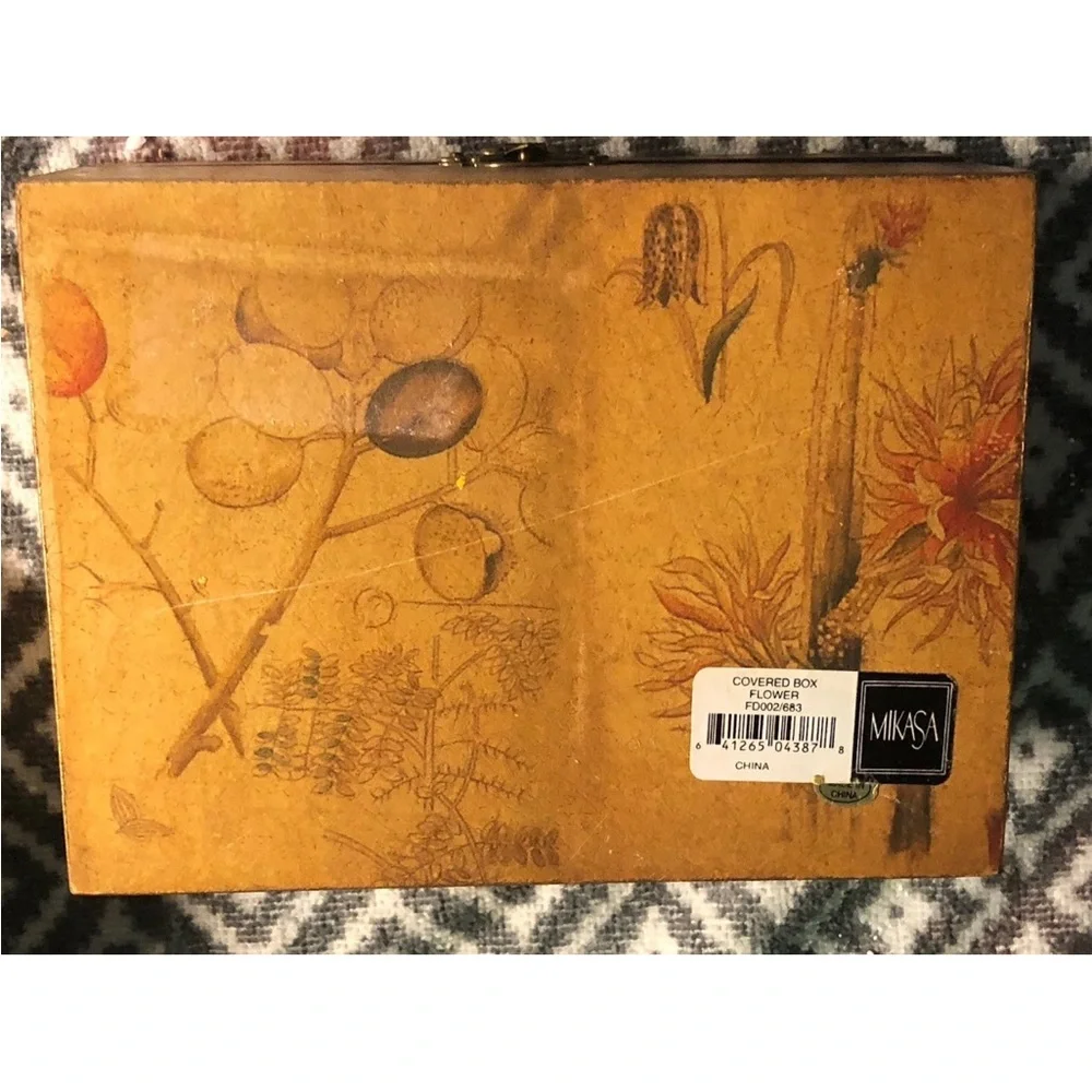 Mikasa Covered Wooden Hinged Box Floral Trinket Letter Folk Art 7